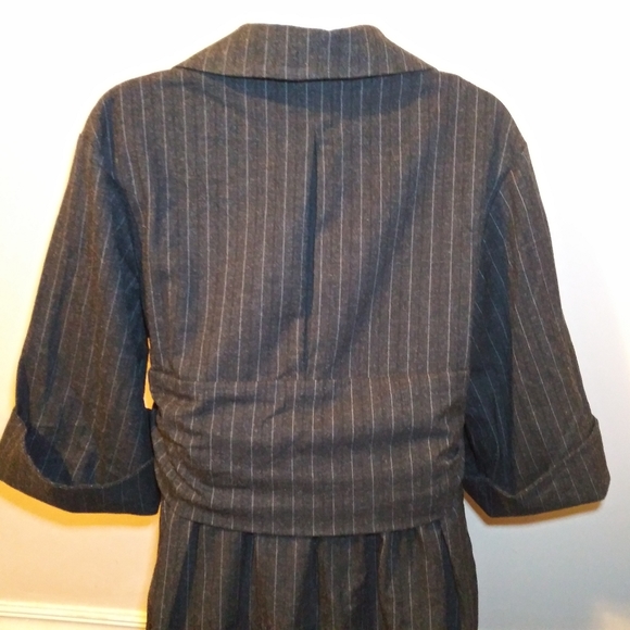 Isabella Oliver Gray-White Pinstripe Tie Waist Maternity Dress - Picture 6 of 11